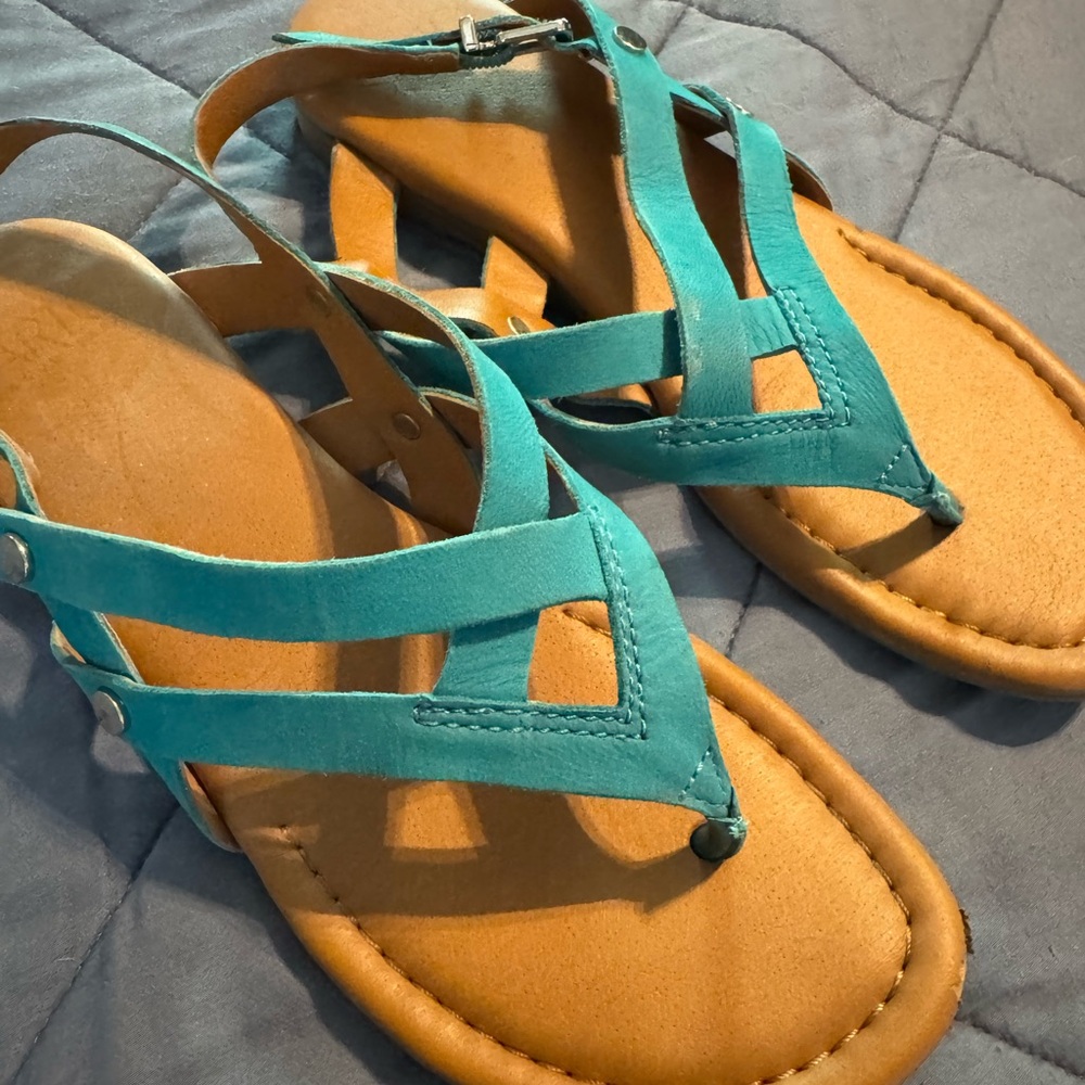 Franco Sarto Teal and Tan Sandals